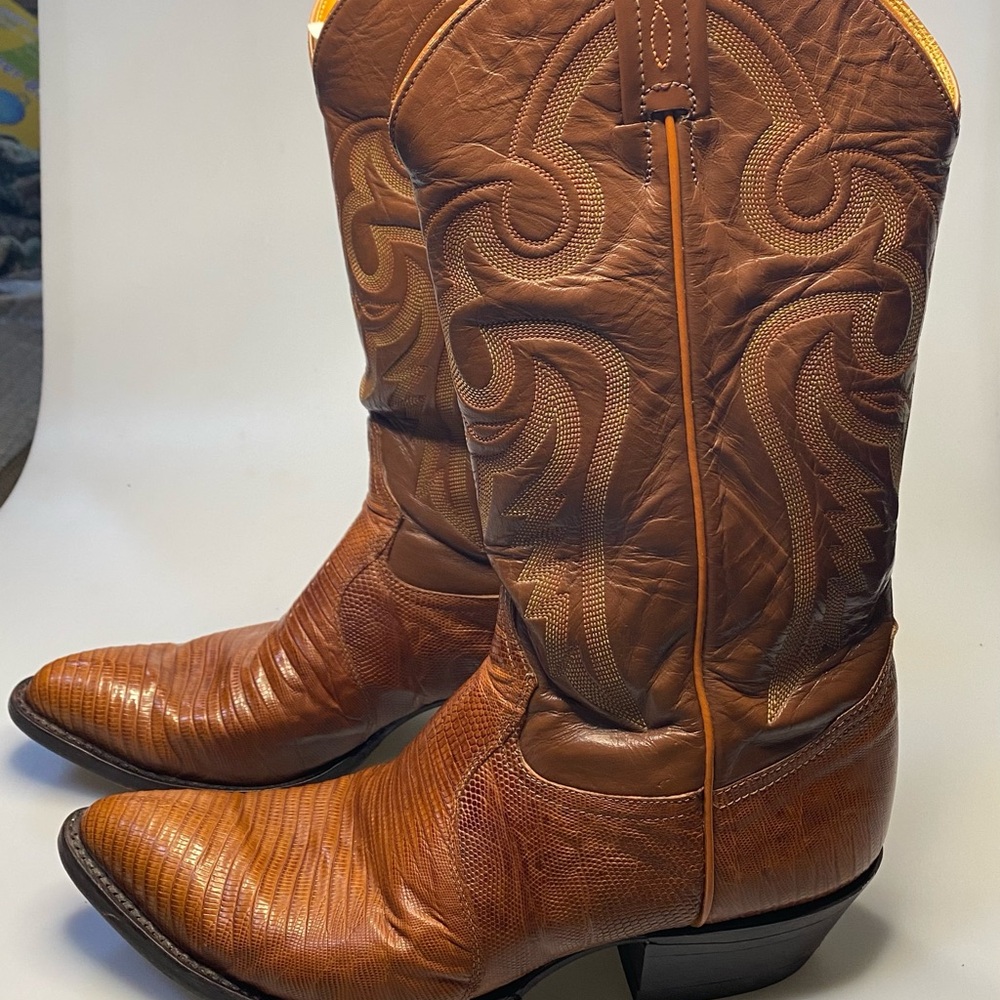 Vintage Tony Lama Armadillo And Calf Leather Cowboy Boots Size 9.5 D